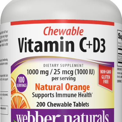 Webber Naturals Vitamin C + Vitamin D3 a 150 žvakaćih tableta