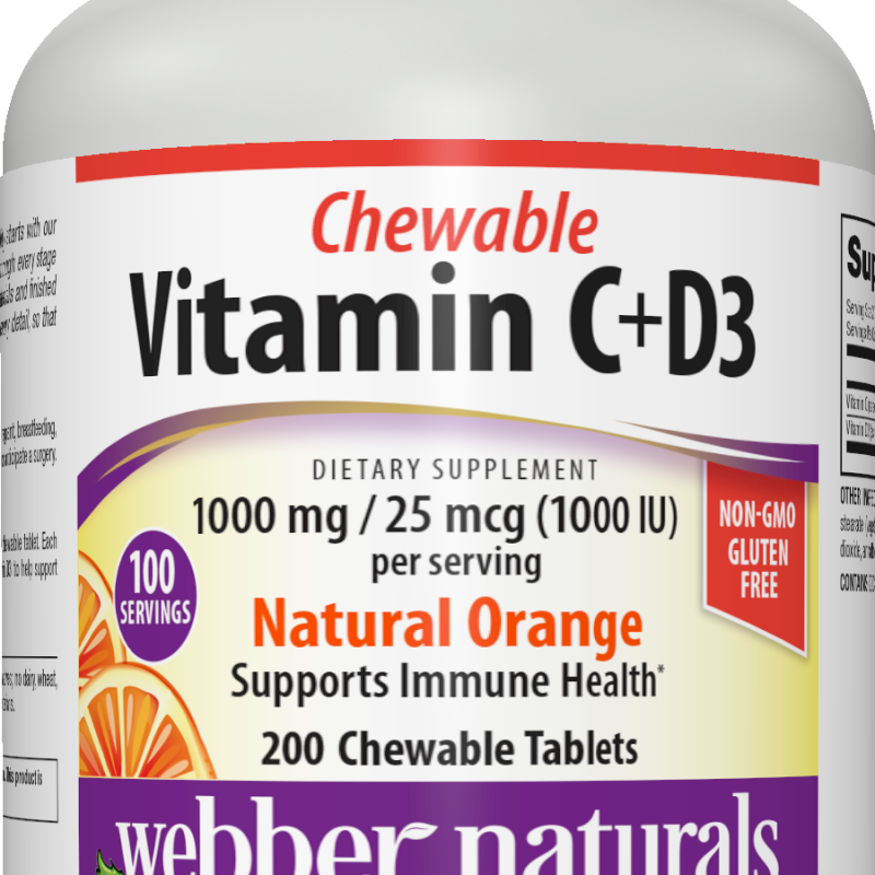 Webber Naturals Vitamin C + Vitamin D3 a 150 žvakaćih tableta