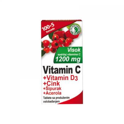 Vitamin C 1200mg+vit. D3+cink+šipurak+acerola a 105 tbl