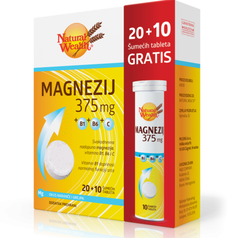 N.W. Magnezij 375 mg +B1+B6+C 20+10 šumećih tableta GRATIS